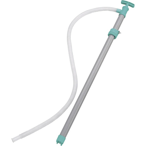 Ironton Siphon Drum Pump - 7 GPM with polyethylene/PVC construction, shown with 51 3/8in flexible hose and 1in outlet, designed for 55-gallon drums.