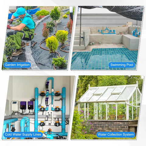 Garden irrigation setup, swimming pool area, cold water supply lines, and water collection system; key uses of 6 Pack 9/16-18 UNF Inner Hex Head Pipe Plug, Carbon Steel Socket Fitting with O Ring Seal for Closing Pipe Ends, High Pressure Washer, Irrigation, Sprinkler, and Fluid System Applications.