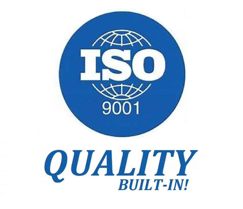 ISO 9001 certification logo with 'Quality Built-In' text below.