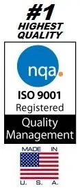 ISO 9001 registered quality management badge with made in USA flag, highlighting premium 4-pack rubber spacers by IZZY USA LLC.