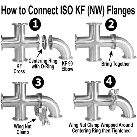 How to connect ISO KF flanges with 3 Way Tee Reducer Vacuum Fittings KF50 To KF25 ISO KF Flange Size NW50 To NW25