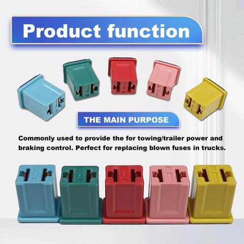 Jcase Fuse Kit 10 Piece Low Profile Automotive Fuse Set for Cars SUVs Trucks and ATVs displayed in multiple colors