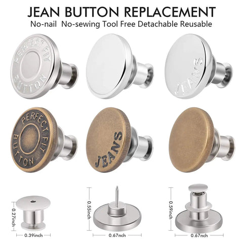 12 Pack No Sew Jeans Button Kit With Snap Tacks For Instant Replacement No Tools Required Reusable And Adjustable Metal Button Pins