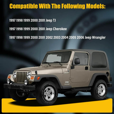 1997-2006 Jeep Wrangler TJ XJ Cherokee compatible model reference with a Jeep image