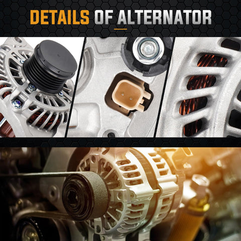 Close-up view of 12V Power Packed Replacement Alternator Drop In For 2007-2017 Jeep Compass Patriot 2.0L 2.4L components