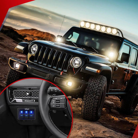 SUV with 12V LED Light Bar Wiring Harness Kit With 3 Gang Rocker Switch Panel On Off Power Relay And Inline Fuse Six Lead System