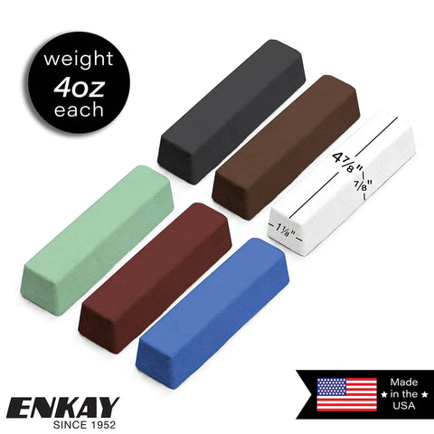 Six piece Jewelers Rouge and Polishing Kit with four traditional compounds and two specialty formulas for metals and plastics