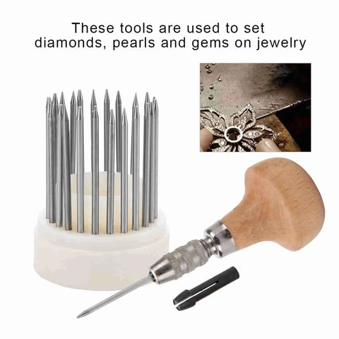 Pro Grade 23 Piece Jewelry Engraving Tools Set With Bead Reamer, 23 Sizes 1 To 23mm, Metal Stone Setting Tools, Wooden Handle