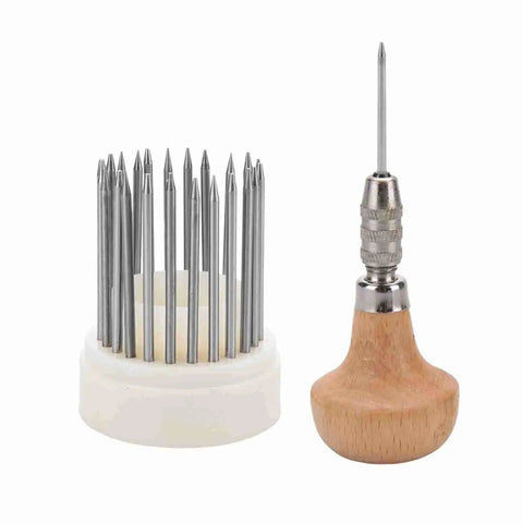 Pro Grade 23 Piece Jewelry Engraving Tools Set With Bead Reamer, metal beaders, and wooden handle for jewelry making.