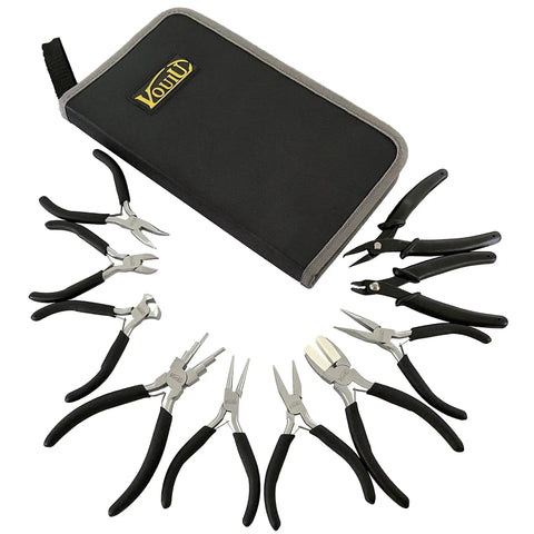 10 Piece Jewelry Pliers Set For Beading And Jewelry Projects Including 6 Step Bail Making Pliers displayed with carrying case