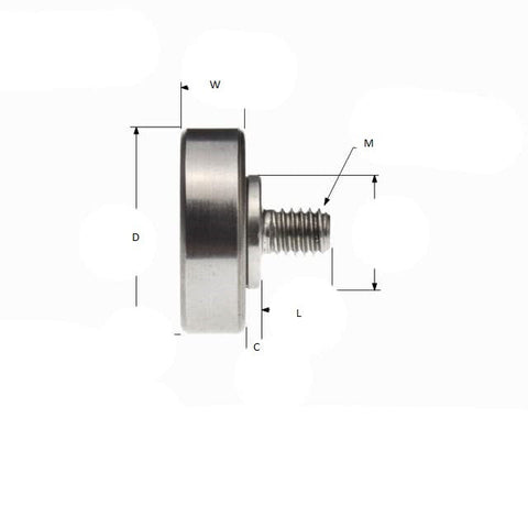 Cam Follower 25x52x15 mm Ball Bearing with M10 40mm Long Bolt