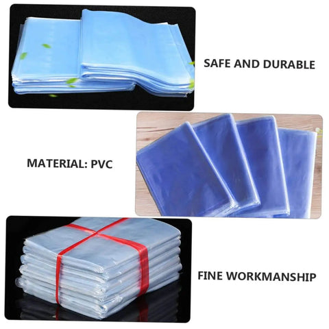 Jumbo Clear Shrink Bags For Poultry 25x18cm Heat Shrink Film With Sealer Perfect For Chickens, shown stacked with PVC material.