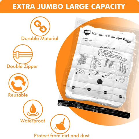 Jumbo Vacuum Storage Bags 12 Pack For Blankets Comforters Pillows Clothes Space Saver With Double Seal Zipper
