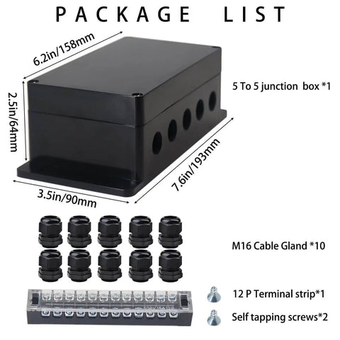 Package of Watertight Junction Box IP67 Electrical Enclosure Built Like A Tank With 12-Position Terminal Block And 15 Amp Barrier Terminals