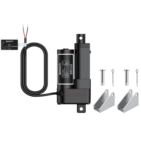 Justech 12V heavy-duty linear actuator with two mounting brackets and black motor