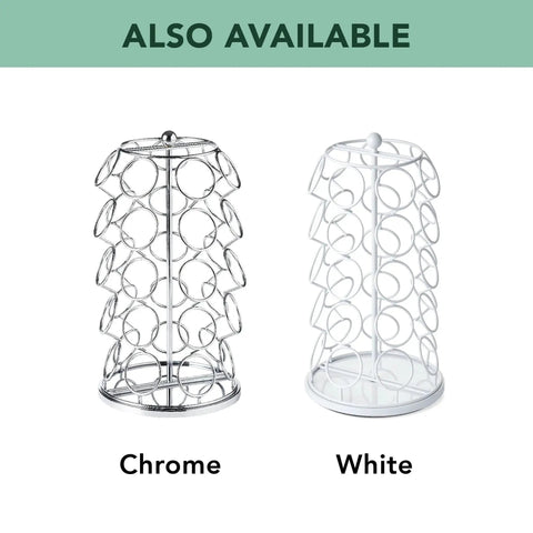 Chrome and white Rotating Coffee Pod Carousel For K Cups Holds 35 Pods Spins 360 Degrees Lazy Susan Platform