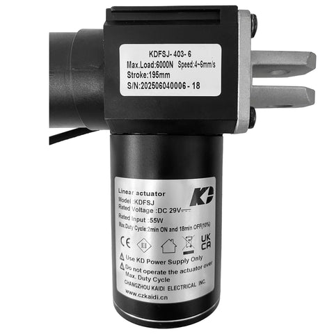 Linear actuator Kaidi KDFSJ-403-6 for power recliner lift chairs, black motor replacement, side view