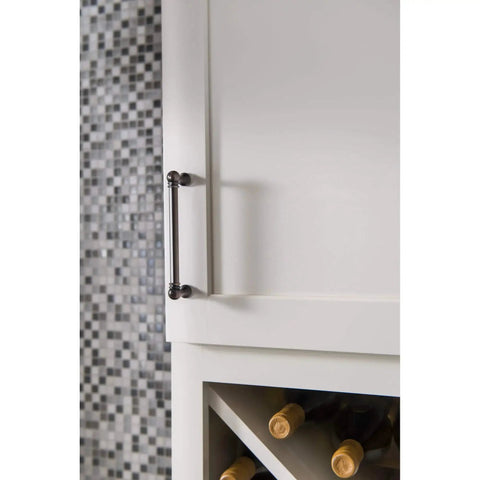 Kara Serene Series Center To Center Handle Cabinet Pull In Honey Bronze Finish installed on white cabinet.