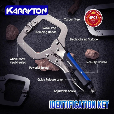 Heavy Duty C Clamp Locking Pliers Set With Swivel Pads And Rubber Soft Grips for Welding and Woodworking Projects by KARRYTON