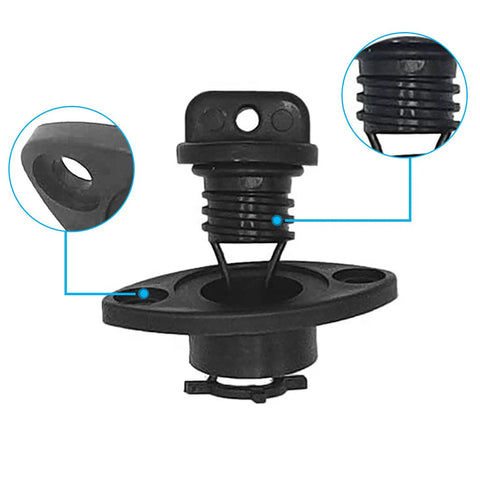 Side view of Heavy Duty Kayak Drain Plug Kit With Screws For Scupper Plugs And Boat Gear, rubber gasket sealed, 25mm diameter.