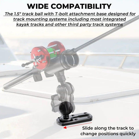4 Inch Tough Track Kayak Mount Base With 1.5 Inch Ball T Bolt Track Rail for RAM Mounts, C Size Double Socket Arm on Boat Deck