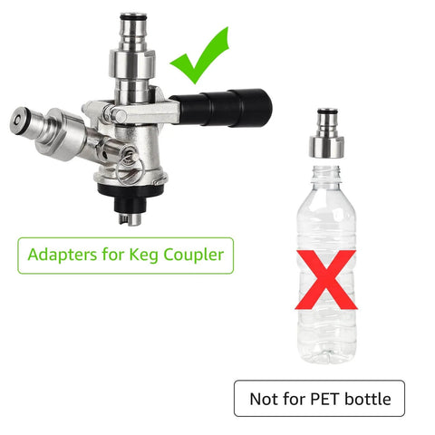 Ball Lock To Sankey Keg Adapter Conversion Kit in Stainless Steel with Food Grade Silicone Washers shown with keg coupler adapter