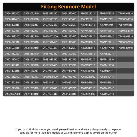 Compatibility chart for Dryer Roller Repair Kit For LG Kenmore Dryers 4581EL2002C, showing model numbers.