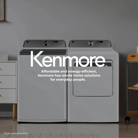 Efficient 4.4 cu ft top load washer with a triple-action agitator paired with a dryer, in a modern laundry room setting.