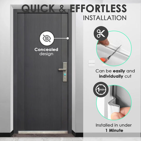 Pluden 40FT door weather stripping on dark front exterior door with concealed design