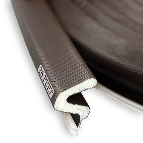 Door weather strip, brown foam kerf seal, 26 ft with slot for card-slot installation, easy cut to size