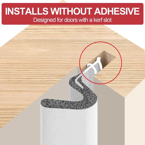 Diagram showing 40FT Extra Long Kerf Weather Stripping Door Seal for Large Gaps and Easy Installation in a kerf slot.