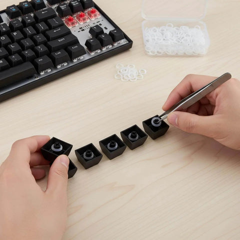 Installing 200 Pieces O Ring Keyboard Dampeners For MX Switches And Mechanical Keys, Clear Rubber Dampeners With Tweezers