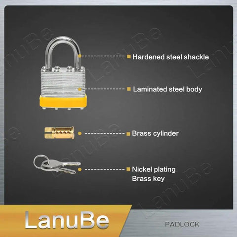 Keyed Alike Laminated Padlocks Set 12 Pack 1 9 16 Inch Wide Body Normal Shackle Yellow Plastic Hoop Includes 24 Keys
