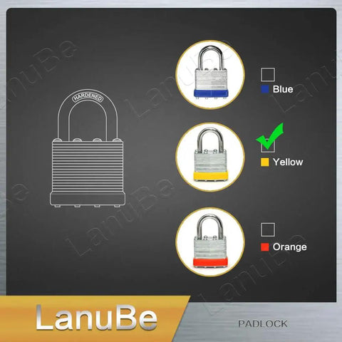 Keyed Alike Laminated Padlocks Set 12 Pack 1 9 16 Inch Wide Body Normal Shackle Yellow Plastic Hoop Includes 24 Keys