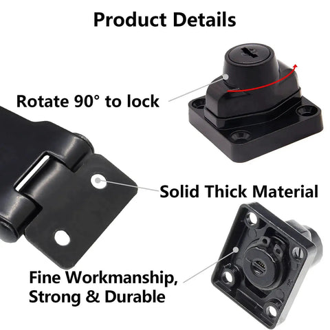 4 Pack Two And A Half Inch Keyed Hasp Locks With Two Keys Each Twist Knob Keyed Locking Hasp For Small Doors And Cabinets Black Metal Safety Latches