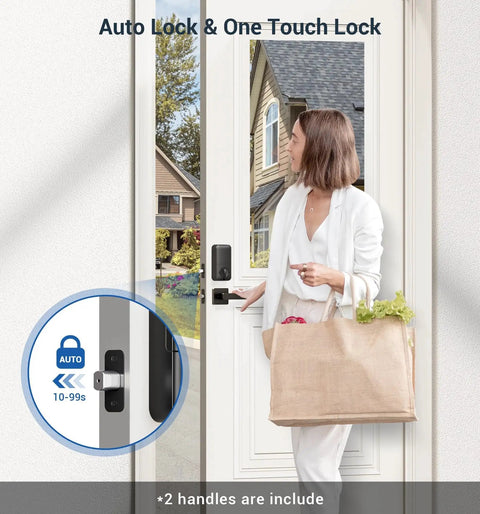 Secure, keyless entry with a lever handle fingerprint door lock set featuring an electronic keypad and autolock on a door