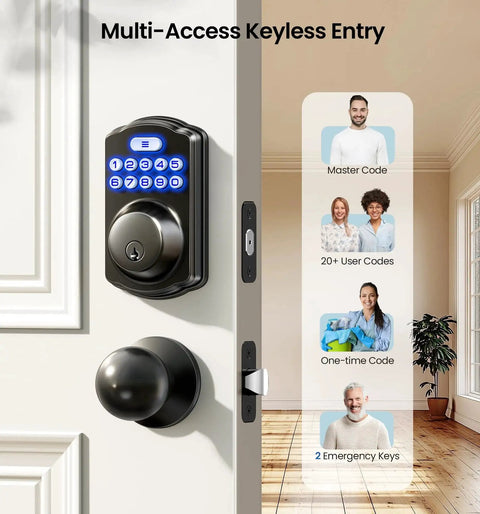 Keyless Entry Door Lock With Two Knobs And Electronic Backlit Keypad Deadbolt Auto Lock Up To 20 User Codes Smart Front Door Lock