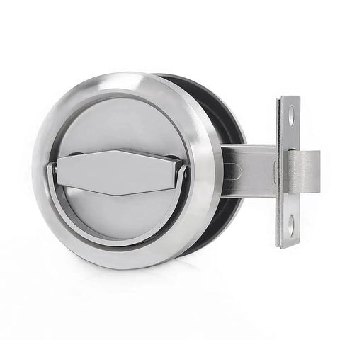 304 Stainless Steel Keyless Pocket Door Lock For Corridor Sliding Doors With Hidden Recessed Cup Install Brushed Silver