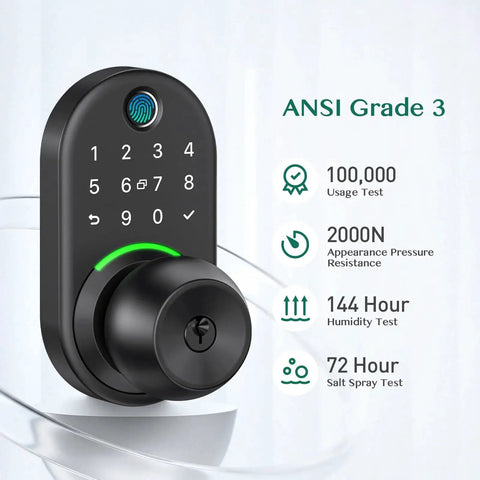 Upgrade your entry security with a keypad smart door lock featuring a durable aluminum body, knob handle, and five unlock methods