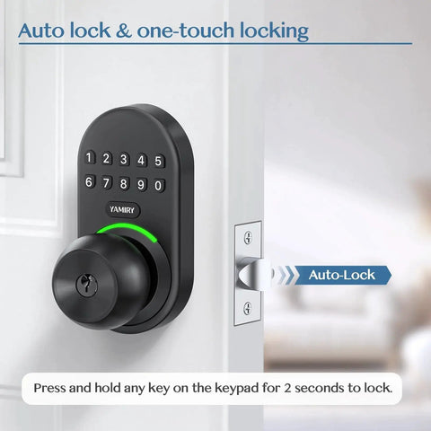 Keypad Smart Door Knob Lock With Backlit Keypad Keyless Entry For Front Door Aluminum Alloy IP54 Weatherproof Easy DIY Installation Supports 20 User Codes Ideal For Homes Apartments And Small Offices