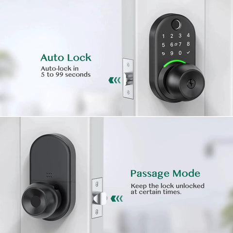 Upgrade your entry security with a keypad smart door lock featuring a durable aluminum body, knob handle, and five unlock methods.