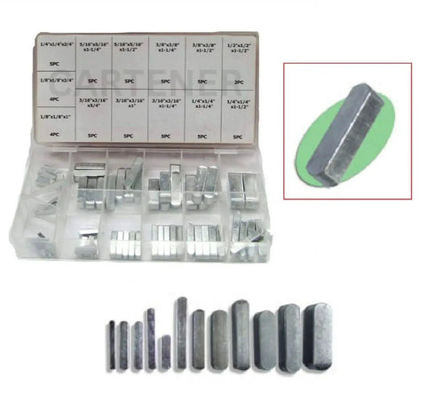 Keyway Key Stock Set 60 Piece SAE Key Stock Assortment For Pulleys Gears And Sprockets To Shafts With Square Keys In A Plastic Box.