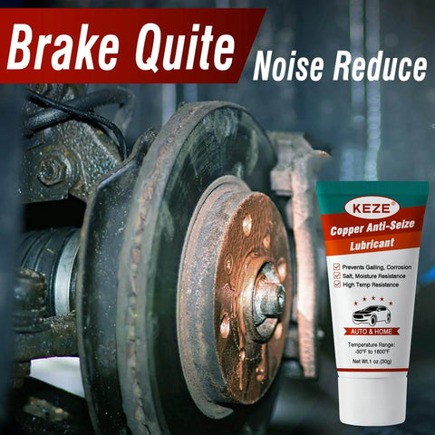 Brake assembly with Keze Copper Anti Seize Thread Lubricant Grease Antiseize Compound Lubrication for Automotive Spark Plug Bolts and Nuts Prevent Rust and Corrosion High Temp Resistant 1 Oz-1 Pack in foreground