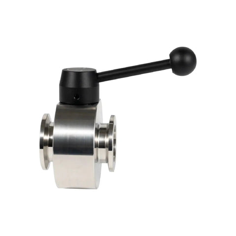 Industrial KF25 Vacuum Butterfly Valve In 304 Stainless Steel With FKM O Ring And Black Handle, side view