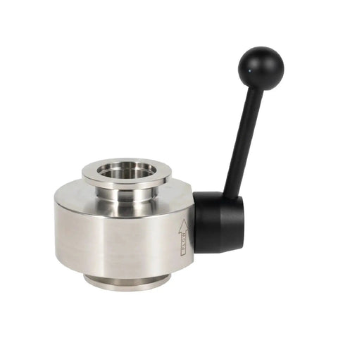 Industrial KF25 Vacuum Butterfly Valve In 304 Stainless Steel With FKM O Ring and Black Handle, corrosion-resistant for vacuum pumps.