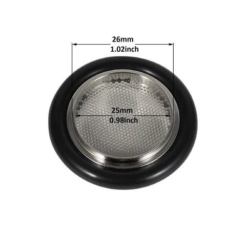 Top Notch Vacuum Flange Filter Screen Bracket For KF25 Vacuum Systems With 40 Mesh SS304 And FKM O Ring, front view with dimensions
