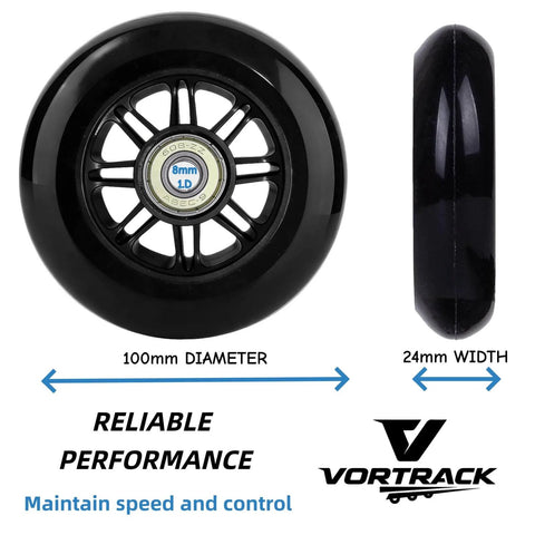 Pro Kick Scooter Replacement Wheels 100mm Pair - High-Speed Smooth Bearings Installed, Heavy Duty PU Wheels for Universal Scooter Repair (Black)