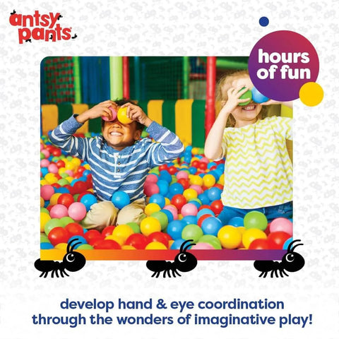 Children playing in a ball pit filled with 100 Ball Pit Balls, Ball Pit for Toddlers 1-3, Non-Toxic Materials, Lightweight, 5 Colors.