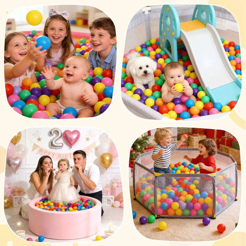 Children playing in ball pits with Ball Pit Balls Phthalate Free BPA Free Crush Proof Plastic - 7 Bright Colors in Reusable Play Toys.