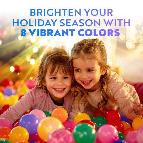 Two children playing with Soft Plastic Mini Ball Pit Balls 50 Count - w/ 8 Vibrant Colors - Crush Proof, Non Toxic, for holiday fun.